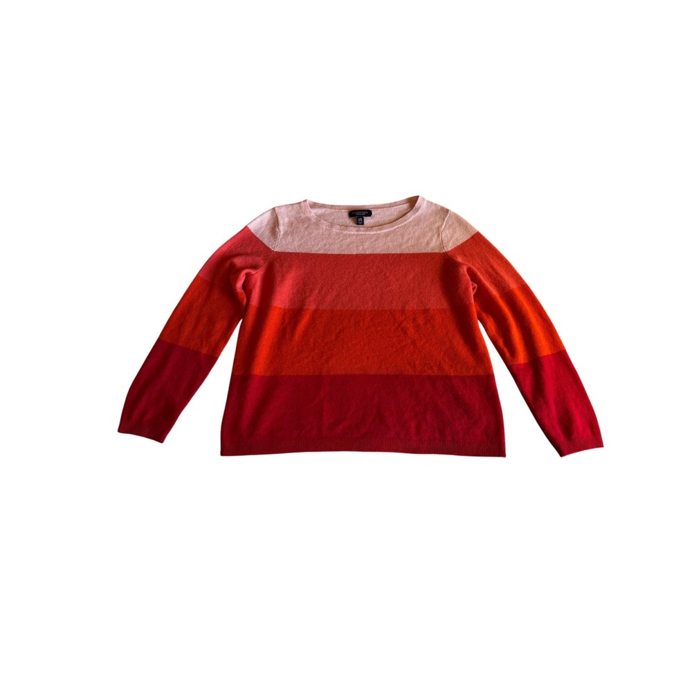 Lands End 100% Cashmere Striped Sweater Pink Orange Red Petite Large LP